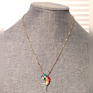 Stunning Vermeil 18Kt Gold Over Sterling Silver Enamel CZ Parrot Necklace 20"